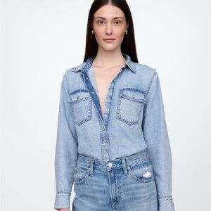 NWT Large Tall Gap Snap Front UltraSoft Denim Western Shirt